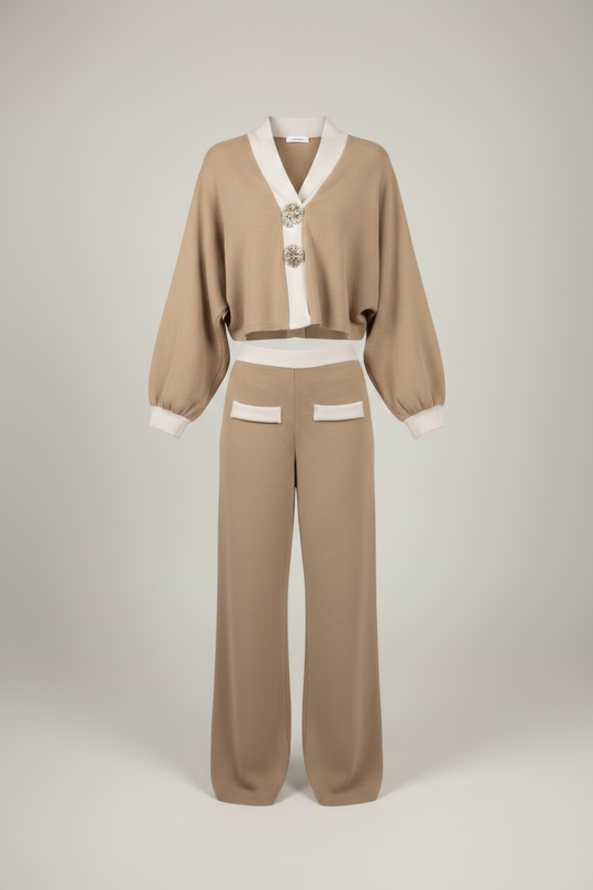 Emilia Lurex Co-Ord - Taupe Two-Piece Knit Set