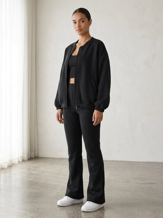 Cecilia Collarless Lounge Co-Ord Set in Black angled view