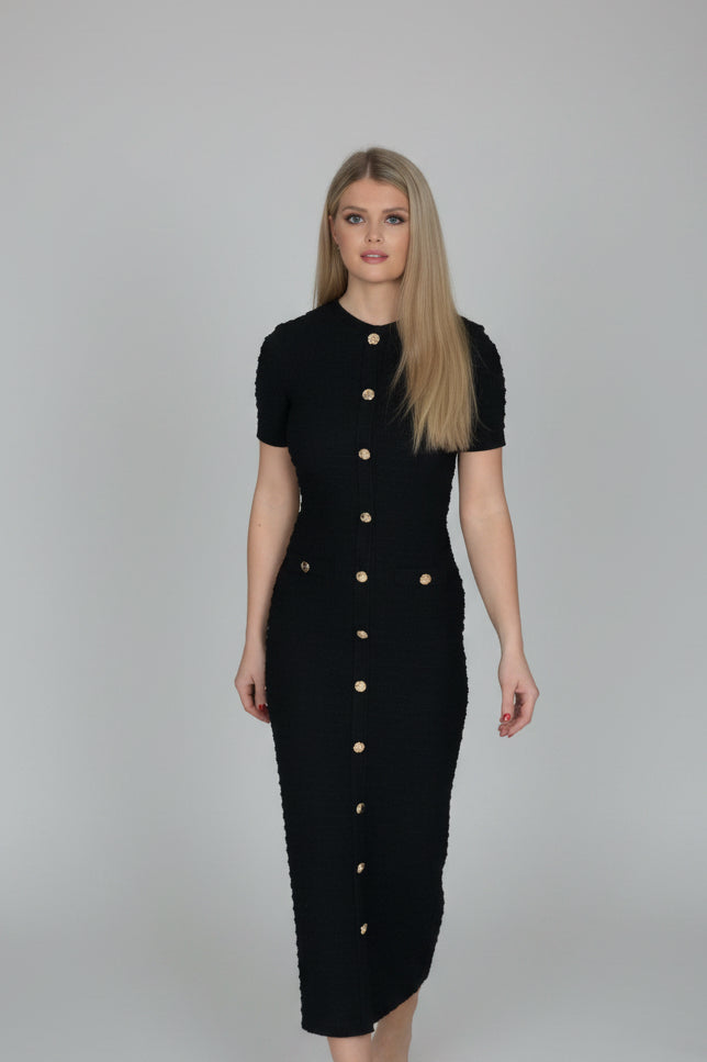 Olivia Gold Button Maxi Dress - Black