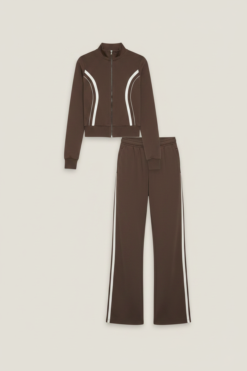 Arabella Side Contrast Loungewear Co-Ord - Brown original flat lay