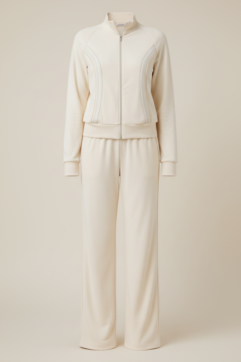 Arabella Side Contrast Loungewear Co-Ord - Beige studio product shot