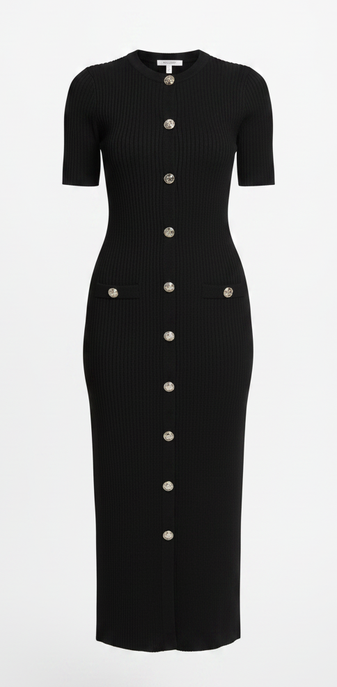 Olivia Gold Button Maxi Dress in Black
