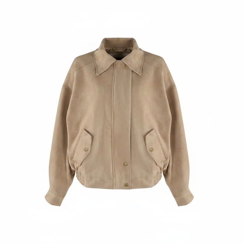 Maddison Faux Suede Bomber Jacket - Beige