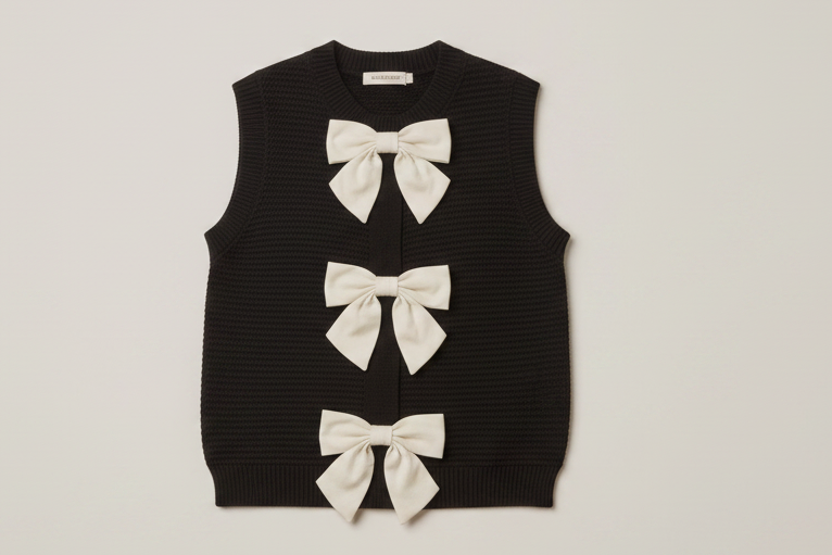 Lucy Contrast Bow Knit Top - Black original flat lay
