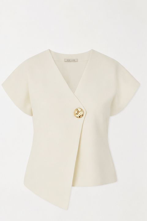 Alessia Asymmetric Knit in Cream - Front view