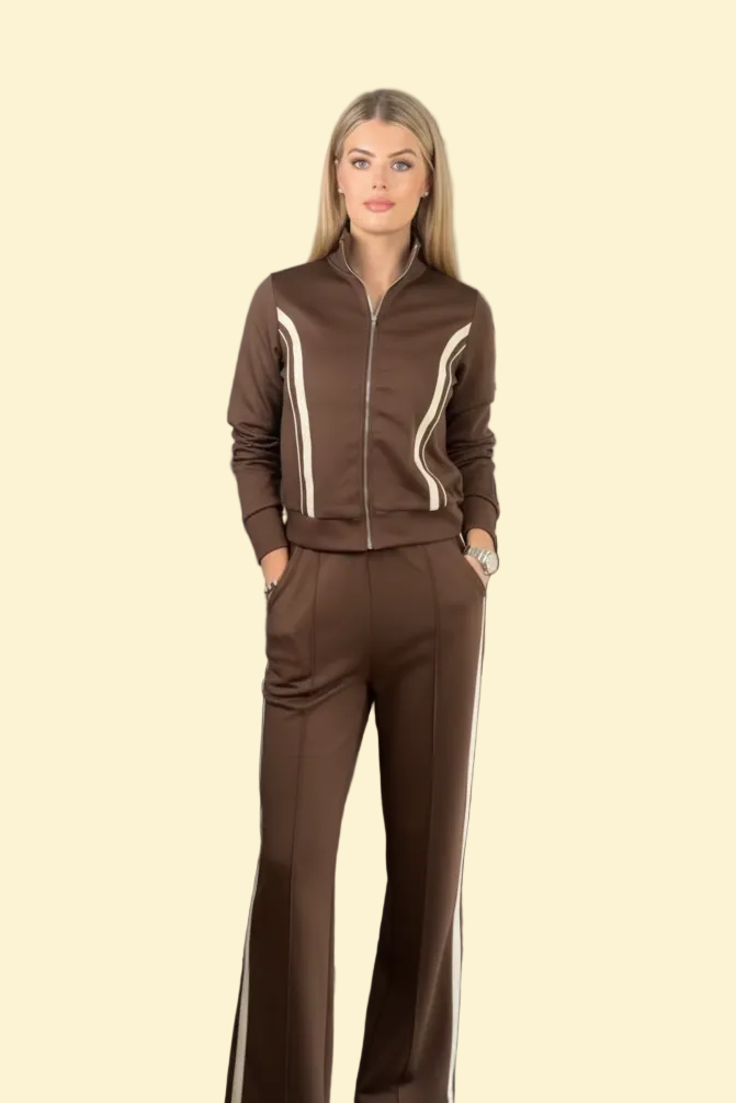 Arabella Side Contrast Loungewear Co-Ord - Brown studio model portrait