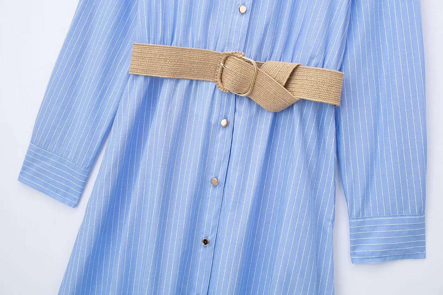 Celine Blue Striped Belted Shirt Dress