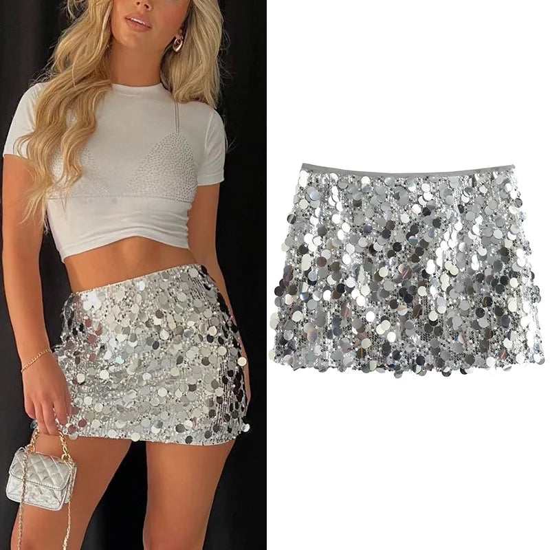 Arabella Silver Sequin Skirt