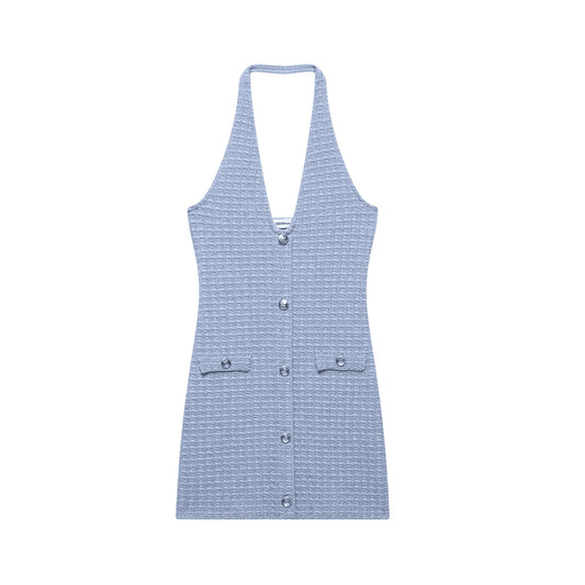 Clara Button Halter Mini Dress
