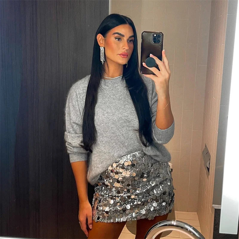 Arabella Silver Sequin Skirt