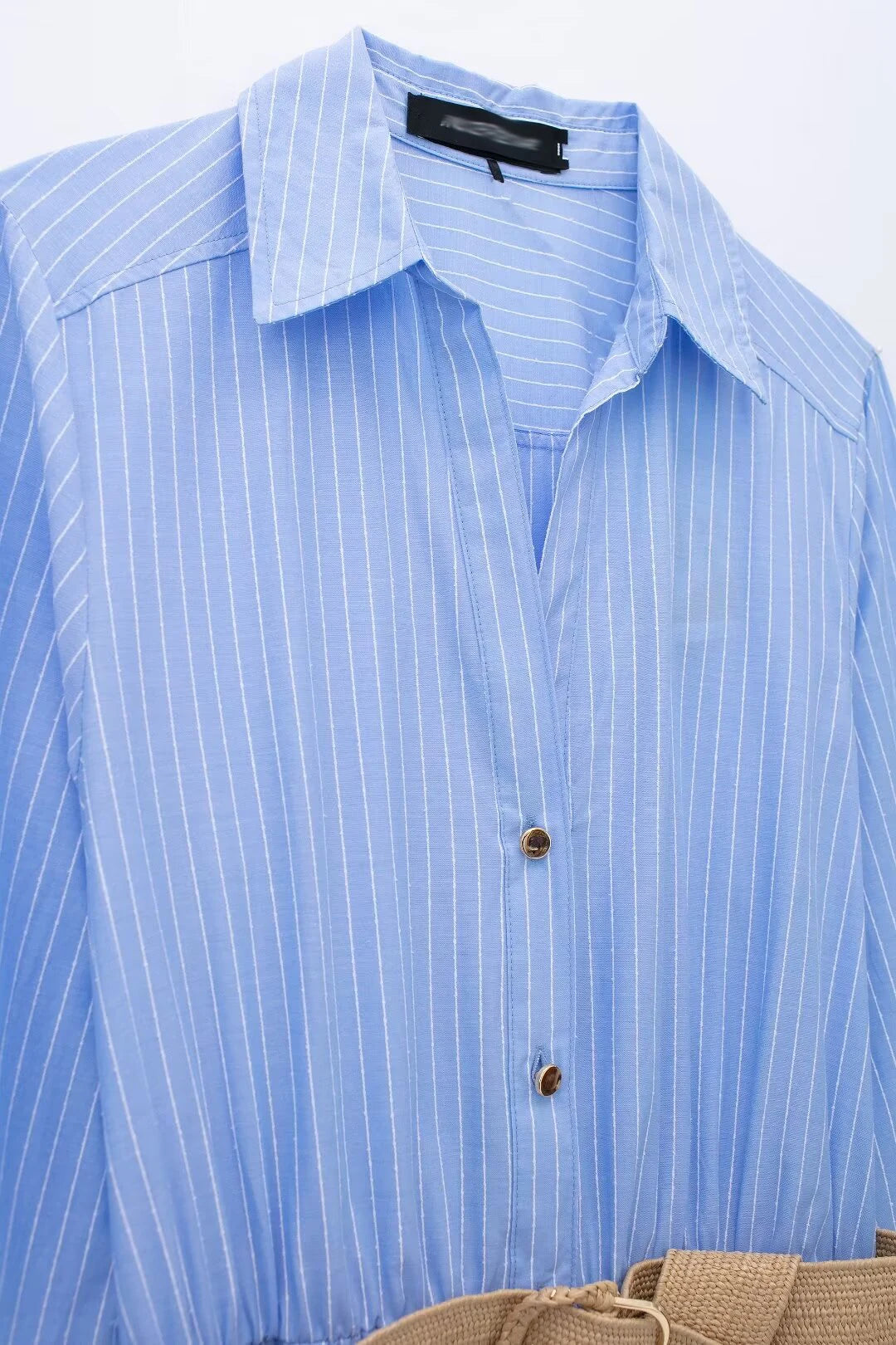 Celine Blue Striped Belted Shirt Dress