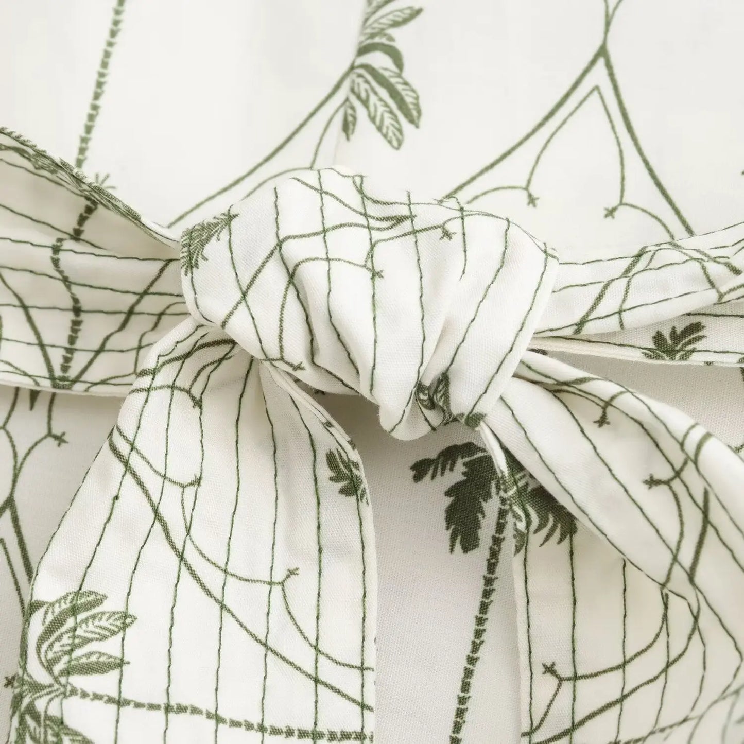 Cornelia Palm Tree Print Long Sleeve V-Neck Belt Dress