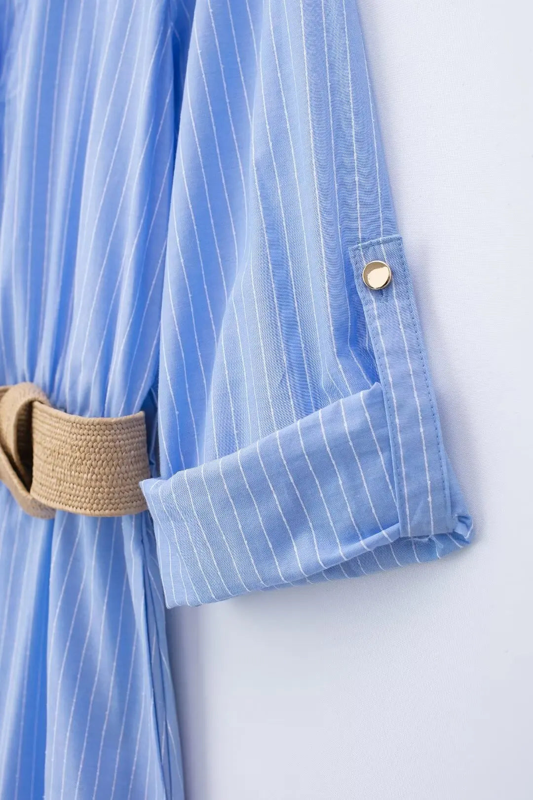Celine Blue Striped Belted Shirt Dress