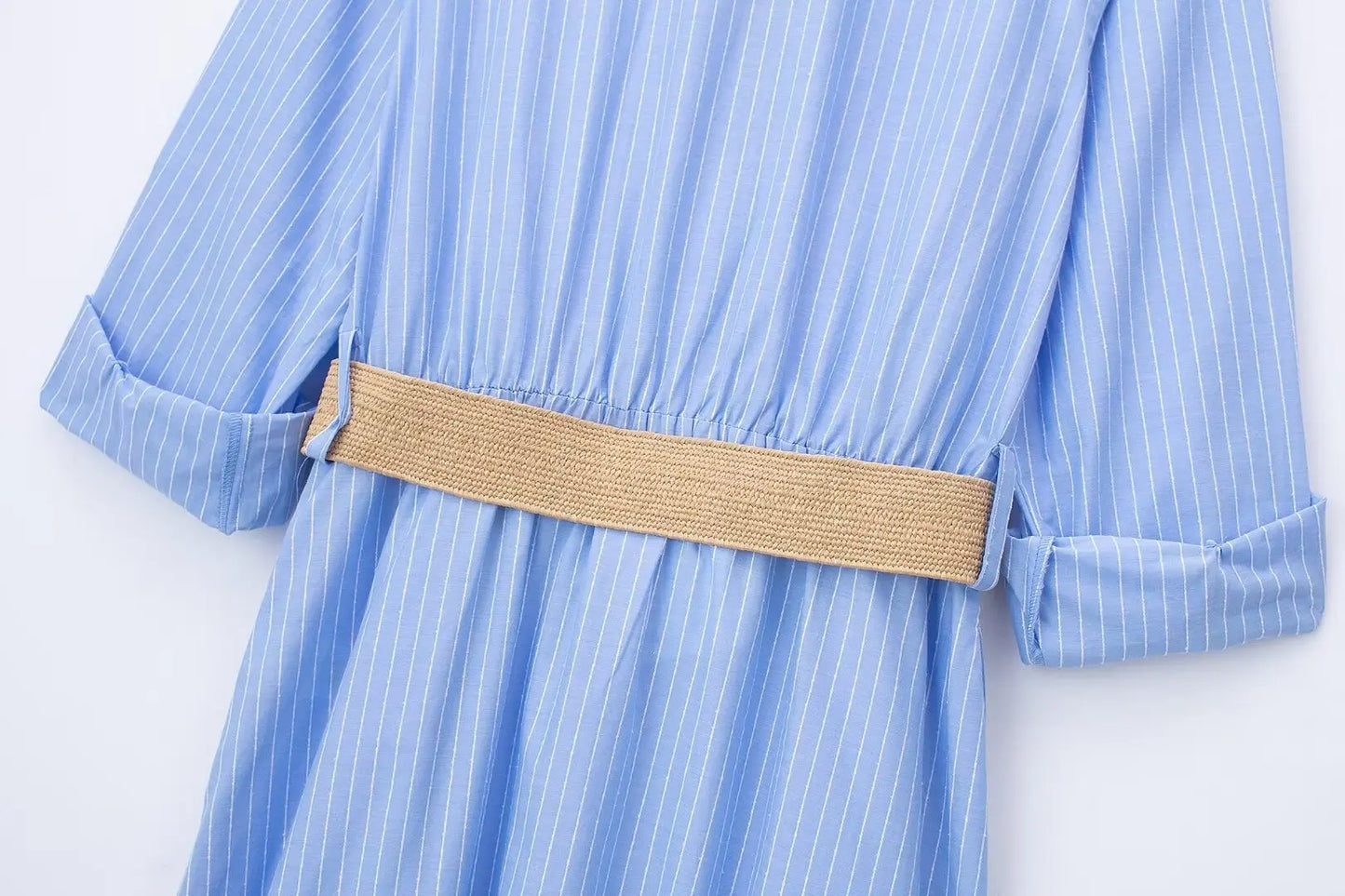 Celine Blue Striped Belted Shirt Dress