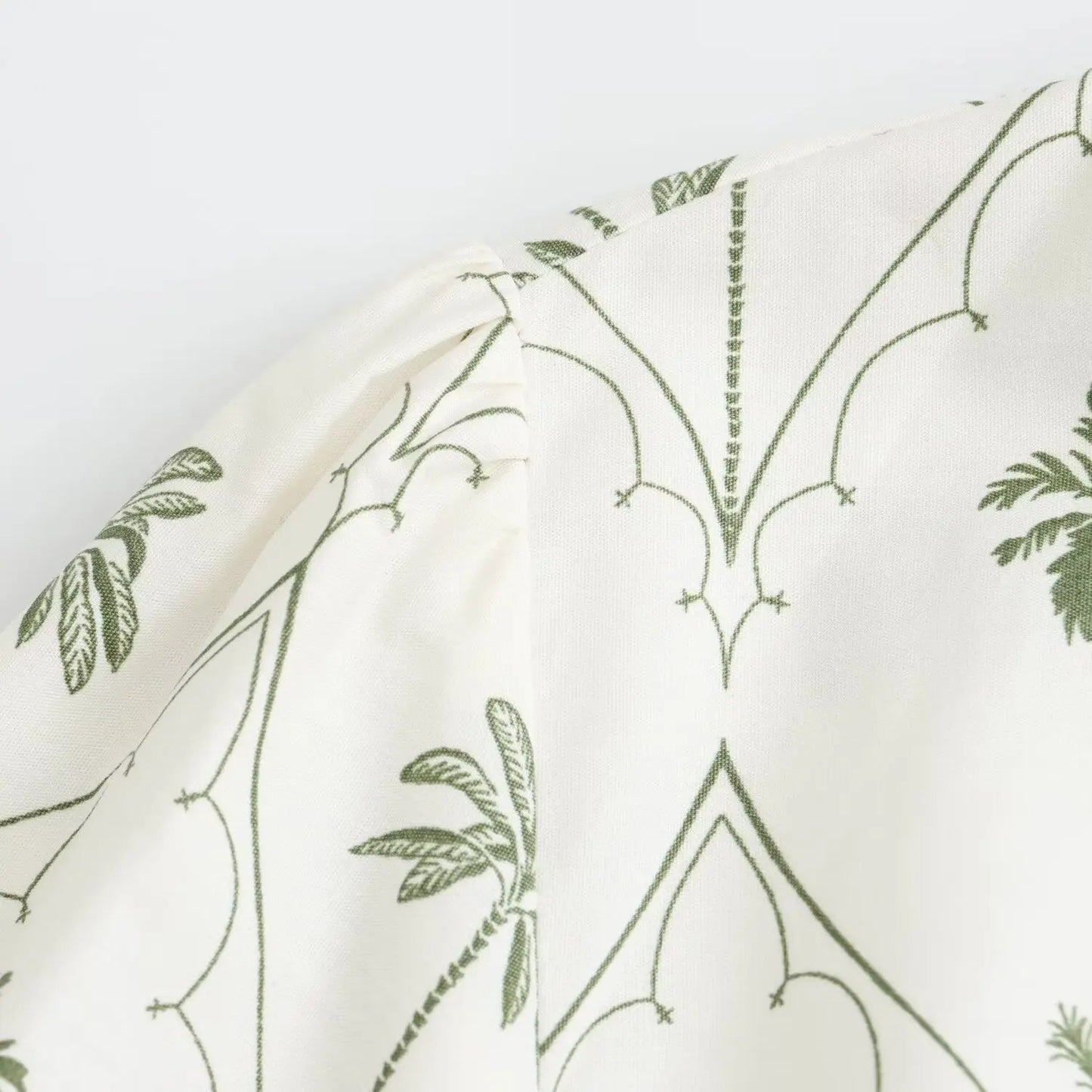 Cornelia Palm Tree Print Long Sleeve V-Neck Belt Dress