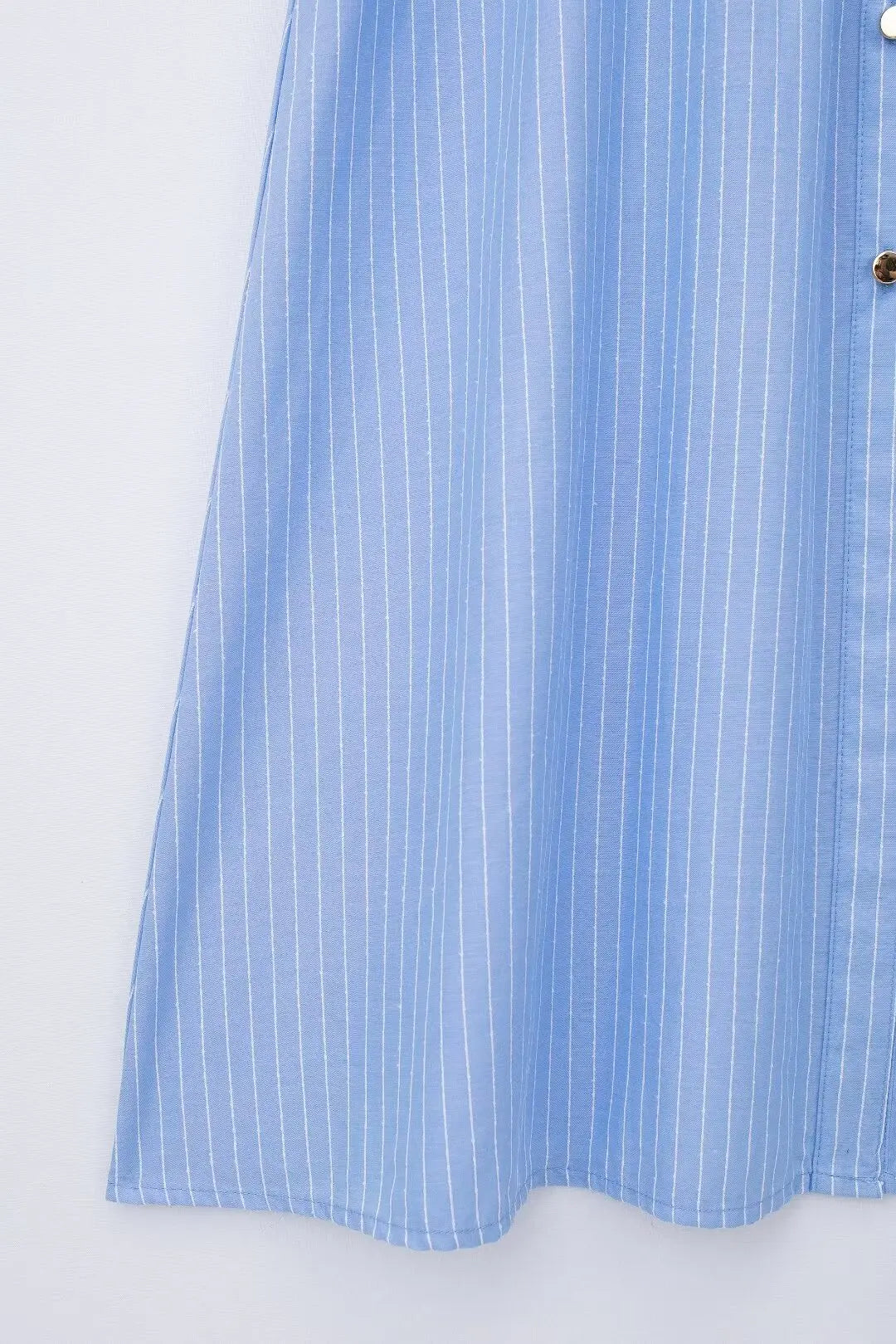Celine Blue Striped Belted Shirt Dress