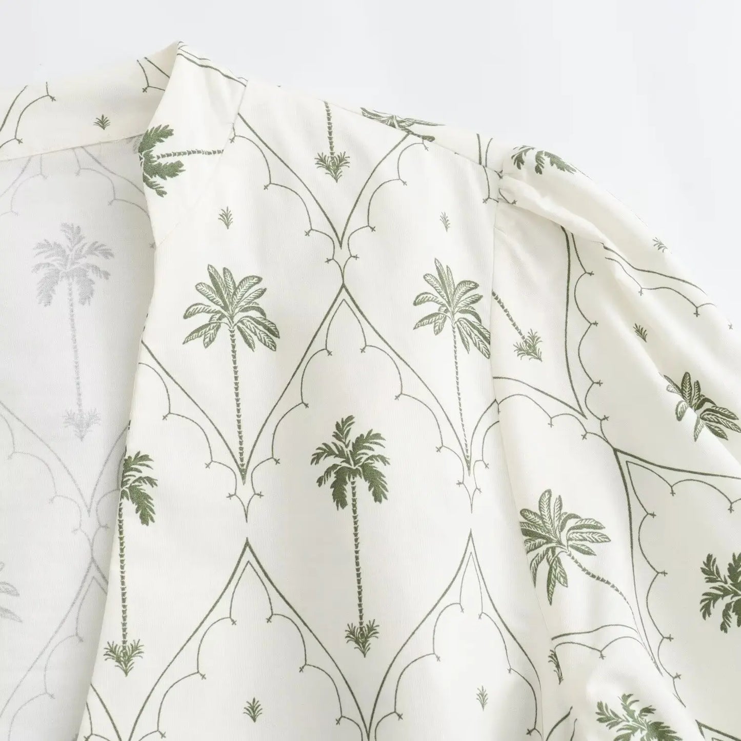 Cornelia Palm Tree Print Long Sleeve V-Neck Belt Dress