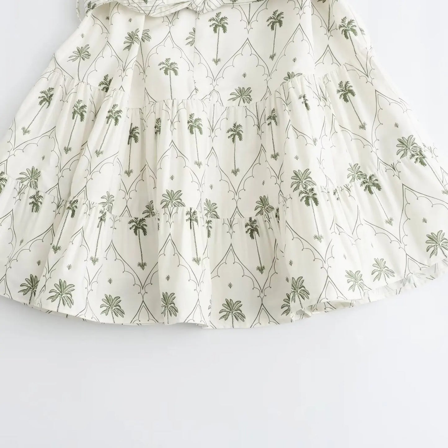 Cornelia Palm Tree Print Long Sleeve V-Neck Belt Dress