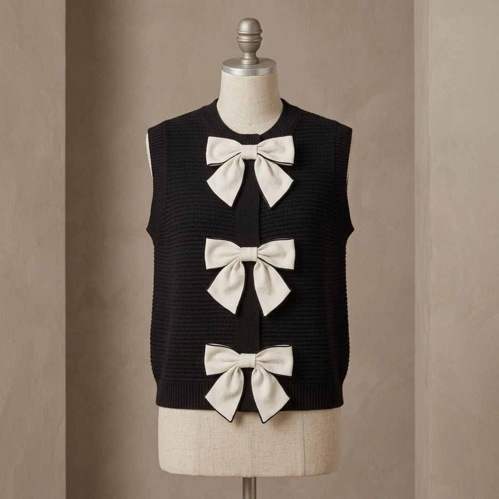 Lucy Contrast Bow Knit Top - Black mannequin display