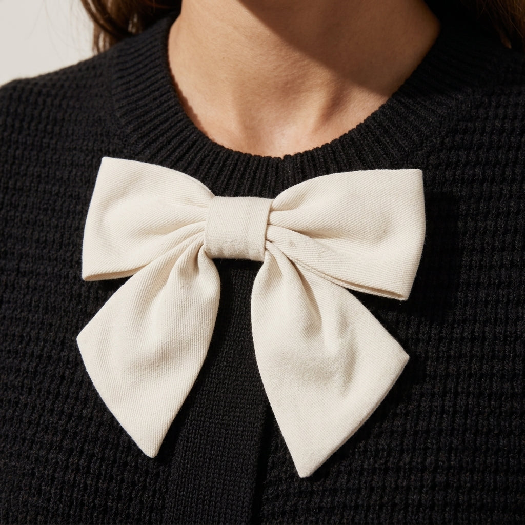 Lucy Contrast Bow Knit Top - Black bow knit detail close-up