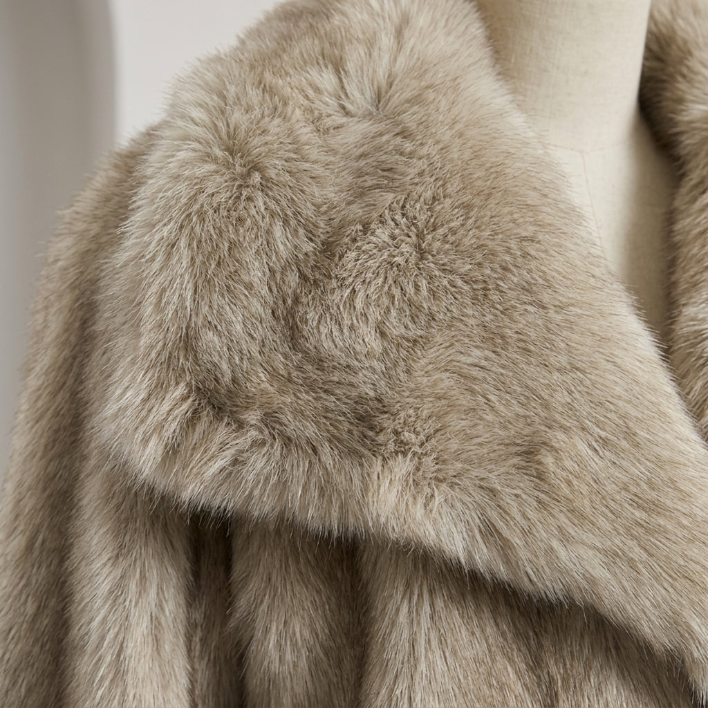 Bella Oversized Faux Fur Jacket in Taupe - Fabric Detail