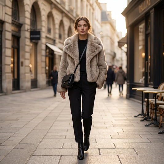 Bella Oversized Faux Fur Jacket in Taupe - Street Style