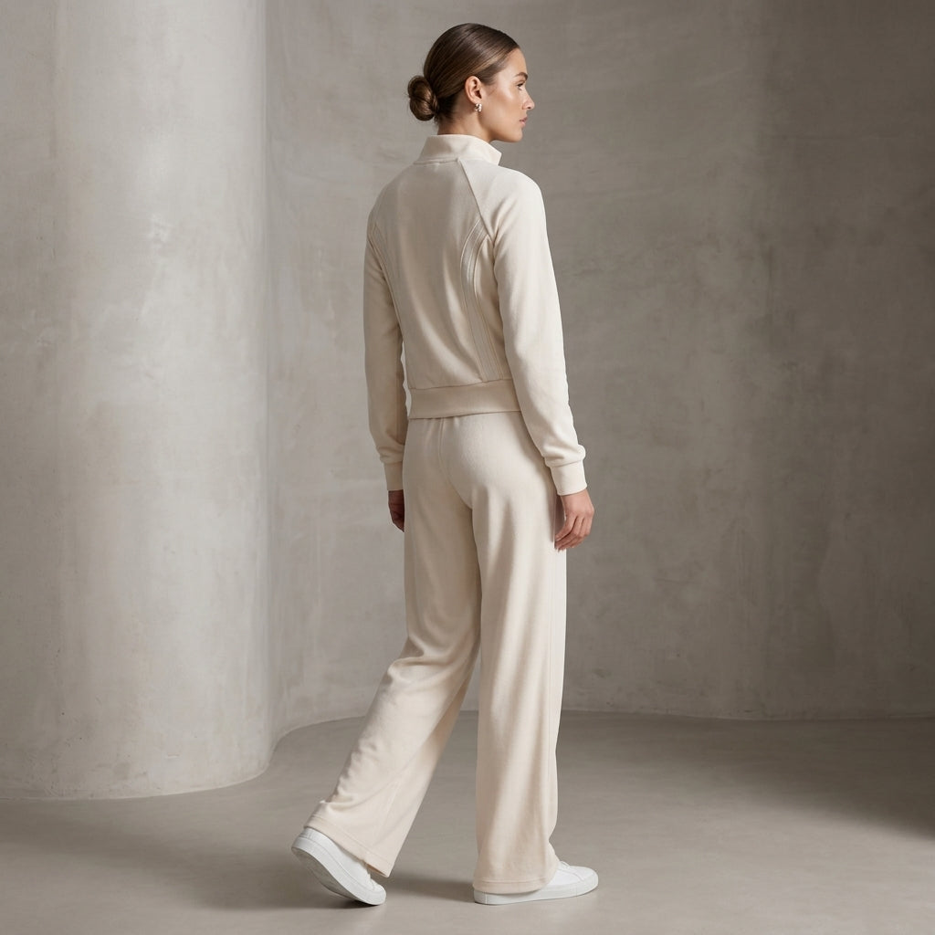 Arabella Side Contrast Loungewear Co-Ord - Beige wide-leg trousers side fit