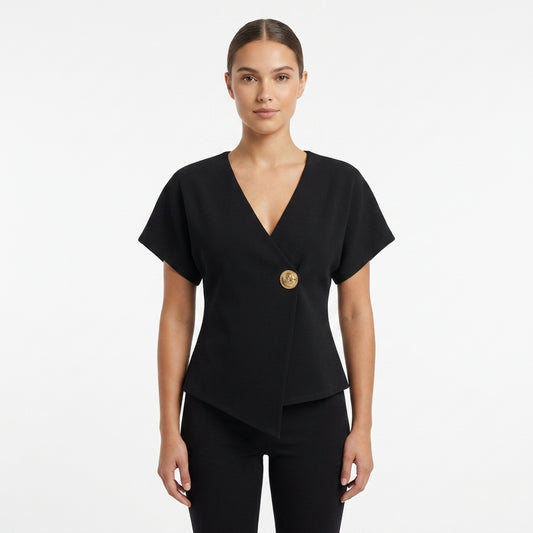 Alessia Asymmetric Knit in Black - Front View