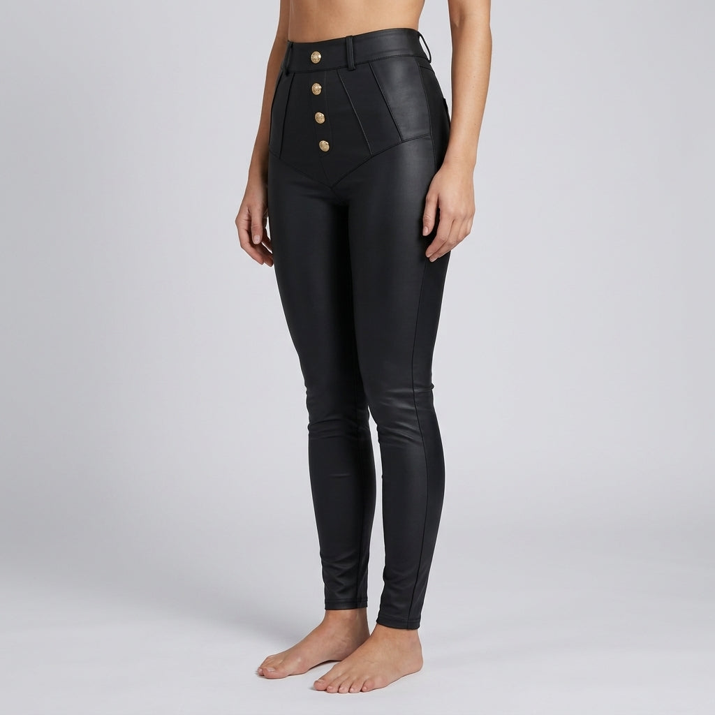 Charlotte Black PU Leggings - Side Angle Model View