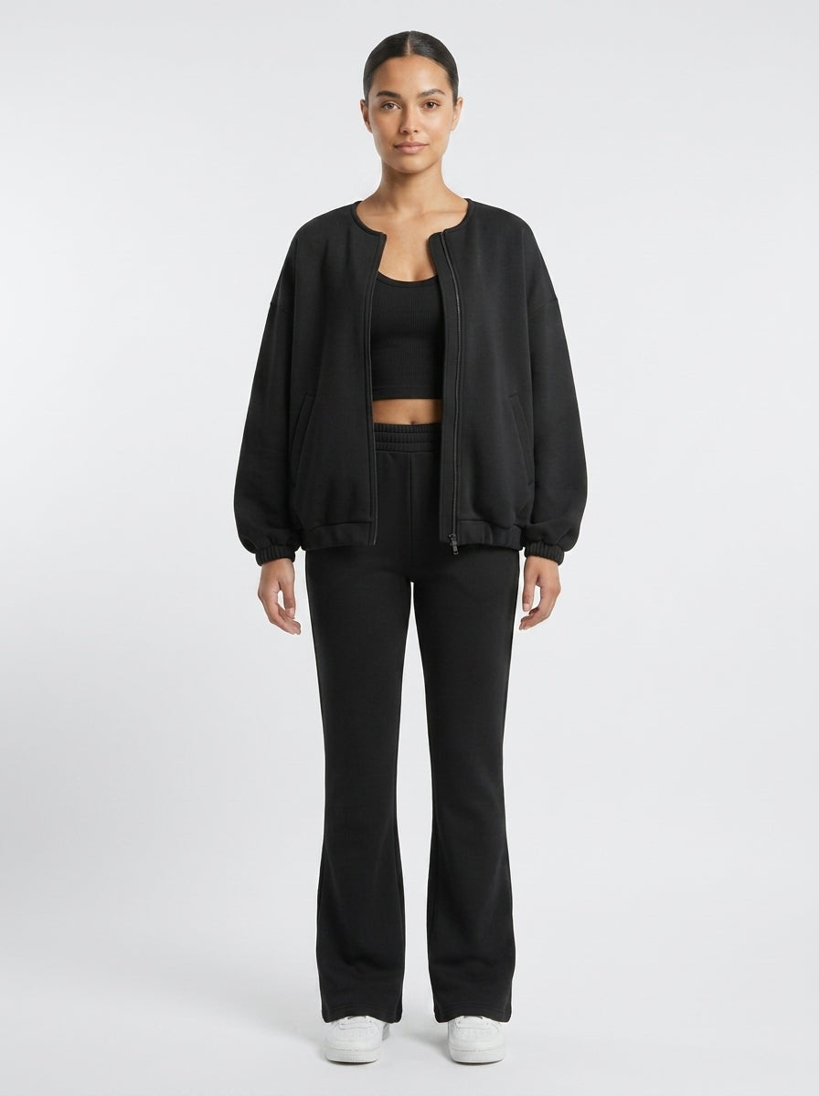 Cecilia Collarless Lounge Co-Ord Set in Black front view