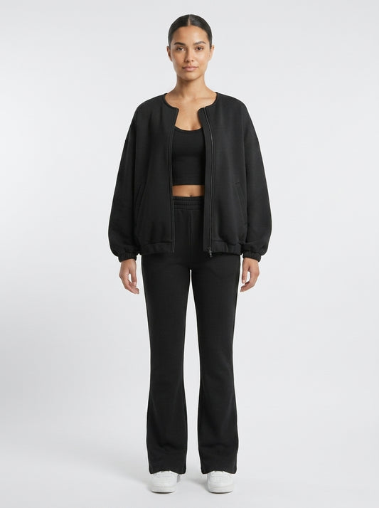 Cecilia Collarless Lounge Co-Ord Set in Black front view