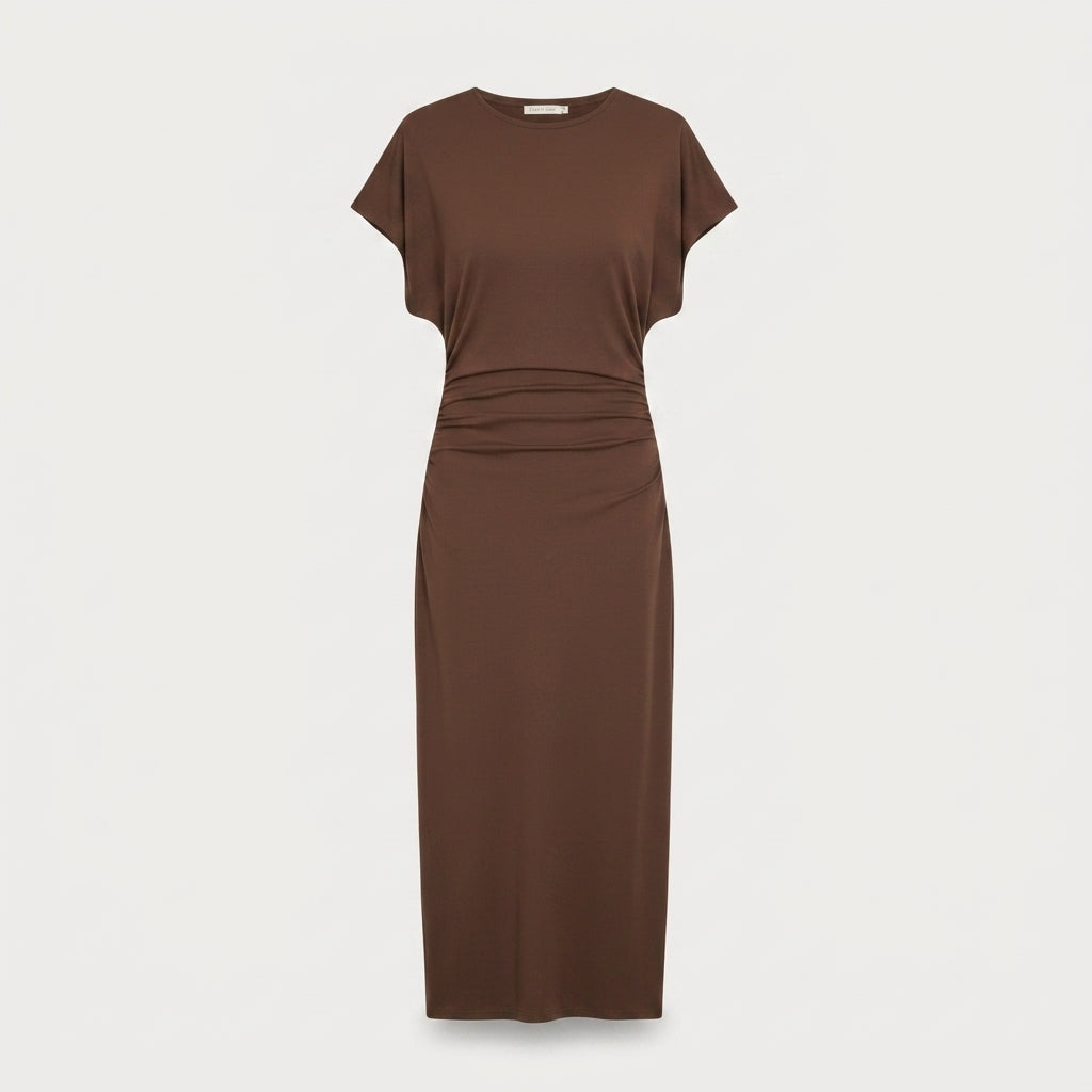 Aurelia Midi Dress in Brown - Front Studio View